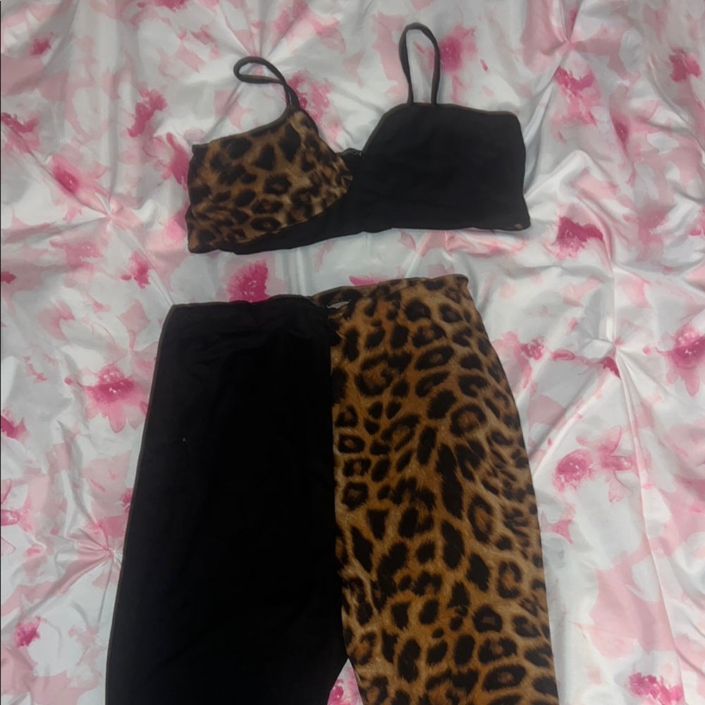 Fashion Nova Black and Brown Split Leggings